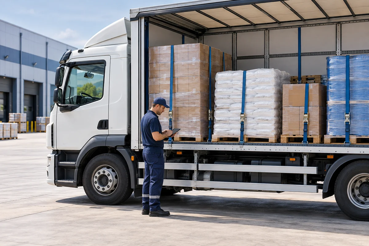 Camion pentru transport rutier la un depozit de distribuție