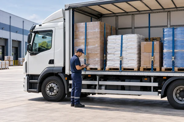 Camion pentru transport rutier la un depozit de distribuție