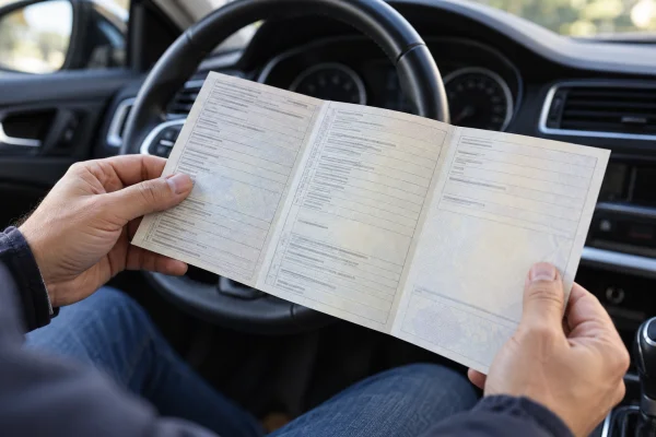 Documentul de înmatriculare verificat în interiorul mașinii